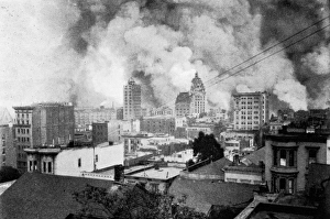 Large clouds of smoke from the spreading fires. The aftermat Large clouds of smoke from the spreading fires. The aftermat