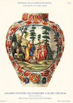 Crockery Prints: Large colourful vase with central image of Jesus, Rouen