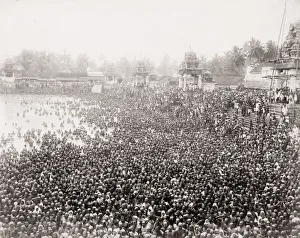 Large crowd in ceremonial bathing, India