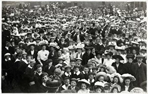 A large crowd gathering - north of England (possibly Leeds or Sheffield?). Date: 1908