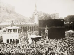 Large crowd at the Kabaa, Mecca. Saudi Arabia. Sacred site in Islam Large crowd at the Kabaa, Mecca. Saudi Arabia. Sacred site in Islam