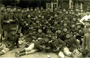 Rations Prints: Large group of German soldiers with their rations, WW1
