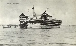 Volga Prints: Large houseboat barge, Volga River, Russia