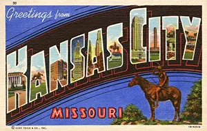 Kansas Prints: Large Letter Card - Greetings from Kansas City, Missouri, USA
