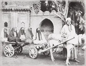 Late 19th century photograph: Egyptian women on a donkey cart, Cairo, Egypt
