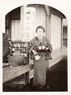 Geisha Prints: Late 19th century - young Japanese tea house girl