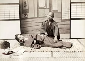 Kimono Gallery: Late 19th century - young Japanese woman, masseur