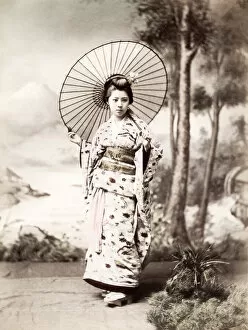 Kimono Gallery: Late 19th century - young Japanese woman, parasol