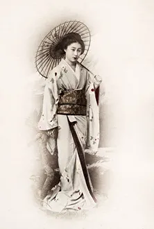 Late 19th century - young Japanese woman, parasol