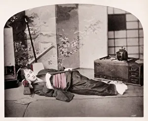 Geisha Prints: Late 19th century - young Japanese woman sleeping