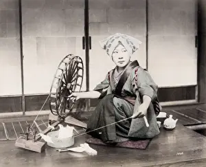 Teahouse Prints: Late 19th century - young Japanese woman spinning thread