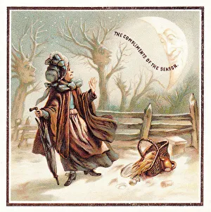 Compliments Prints: Late Victorian 1880s Greetings Card Christmas