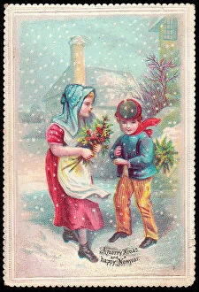 Images Dated 26th June 2018: Late Victorian 1890s Greetings Card Seasonal
