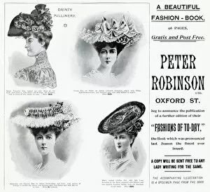 Images Dated 23rd June 2021: Latest fashions of elegant womens hats, advertised in Peter Robinson