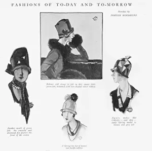 Couturiers Prints: The latest hat designs sketched by Porter Woodruff, Paris