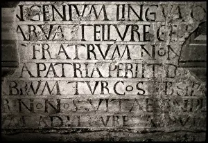 Italy Italian Prints: Detail of Latin lettering on church wall Lecce, Italy