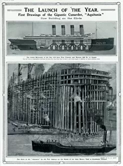 Aquitania Gallery: Launch of Cunarder, Aquitania, by G. H. Davis