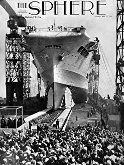 1937 Collection: Launch of HMS Ark Royal, Birkenhead, 1937