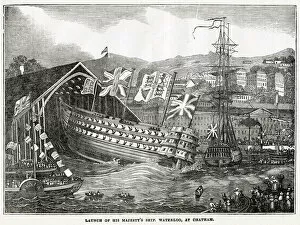 Launching Collection: Launch of HMS Waterloo at Chatham 1833
