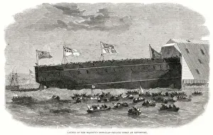 Launching Prints: Launch of Her Majestys Ironclad Frigate at Devonport Date: 1863