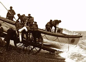 Lifeboatmen Prints: Launching the Eastbourne lifeboat, early 1900s