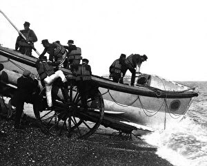 Images Dated 20th August 2018: Launching the Eastbourne Lifeboat Edwardian period