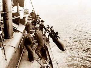 Launching Collection: Launching a torpedo from a drifter, probably WW1