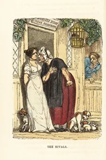 Rudolph Ackermann Prints: Two laundry women outside a starcher's shop