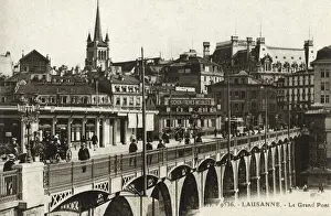 Lausanne Prints: Lausanne and bridge, Vaud, Switzerland