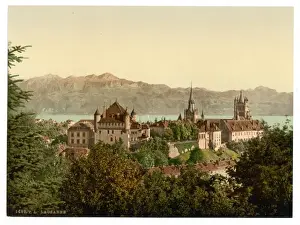 Lausanne Prints: Lausanne, general view, with Savoy Alps, Geneva Lake, Switze