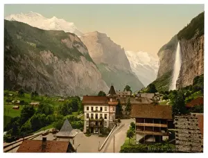 Oberland Prints: Lauterbrunnen Valley with Staubbach and Hotel Steinbock, Ber