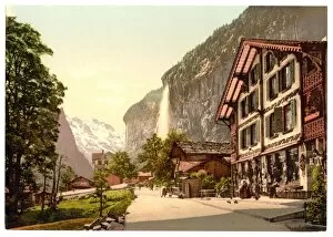 Water Fall Collection: Lauterbrunnen Valley, street view with Staubbach Waterfall