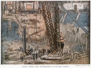 Foundations Prints: Laying Foundations on a building site on Oxford Street