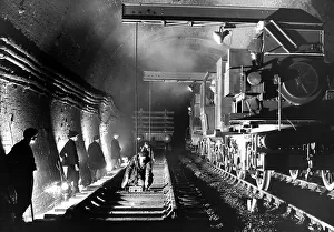 Gang Prints: Laying railway tracks in the Severn Tunnel, 1930s maybe