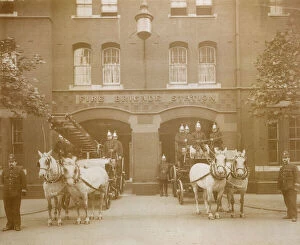 LCC-LFB horse drawn vehicles outside a fire station
