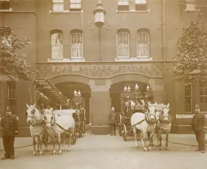 Horsed Prints: LCC-LFB horse drawn vehicles outside a fire station