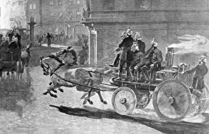 Hurrying Prints: LCC-MFB lithograph print of firefighters in action