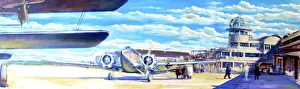 Hangars Prints: Le Bourget Airport, Paris - Painting by Andrew McGeachy