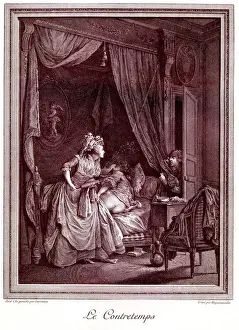Peeping Prints: Le Contretemps - Peeping-Tom spying on a fashionable lady