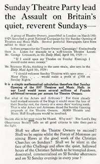 Leaflet Prints: Leaflet 1 against Sunday opening of Theatres and Cinemas