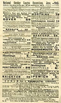 Images Dated 20th July 2018: Leaflet, National Sunday League Excursions, June 1913