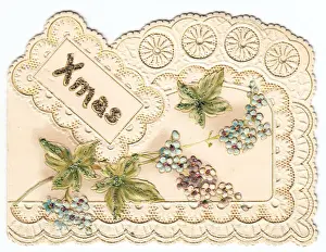 Glitter Prints: Leaves and flowers on a lacy Christmas card