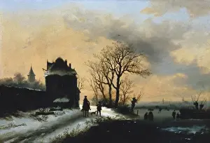 Sun Set Prints: LEEUW, Alexis de (ca. 1848-1883). Winter scene
