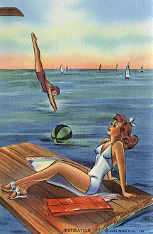 Allure Gallery: Leggy beauty sunbathing on a floating wooden platform