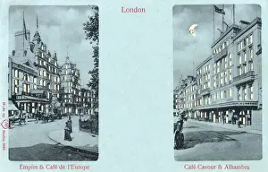 Leicester Prints: Leicester Square - Empire, Cafe de l Europe, Cafe Cavour