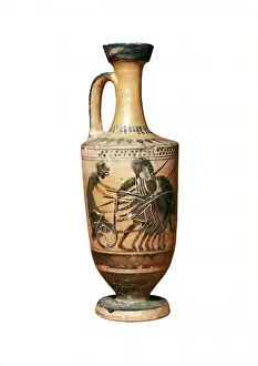 Lekythos decorated with a painted chariot. 6th
