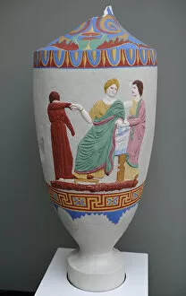 Images Dated 4th March 2012: Lekythos decorated with reliefs depicting a goodbye with thr