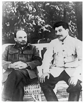 Leaders Collection: Lenin and Stalin sitting on a bench