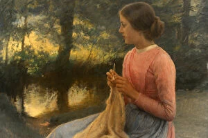 Images Dated 9th October 2014: Leon Delachaux (1850-1919). French painter. Girl knitting, 1