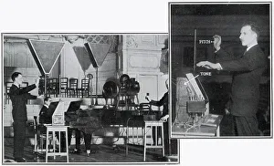 Leon Theremin (1896 - 1993) giving a demonstration of his electronic musical instrument to a group of invited Scientists (including Sir Oliver Lodge) at the Savoy Hotel and at an subsequently a concert at the Albert Hall (pictured)